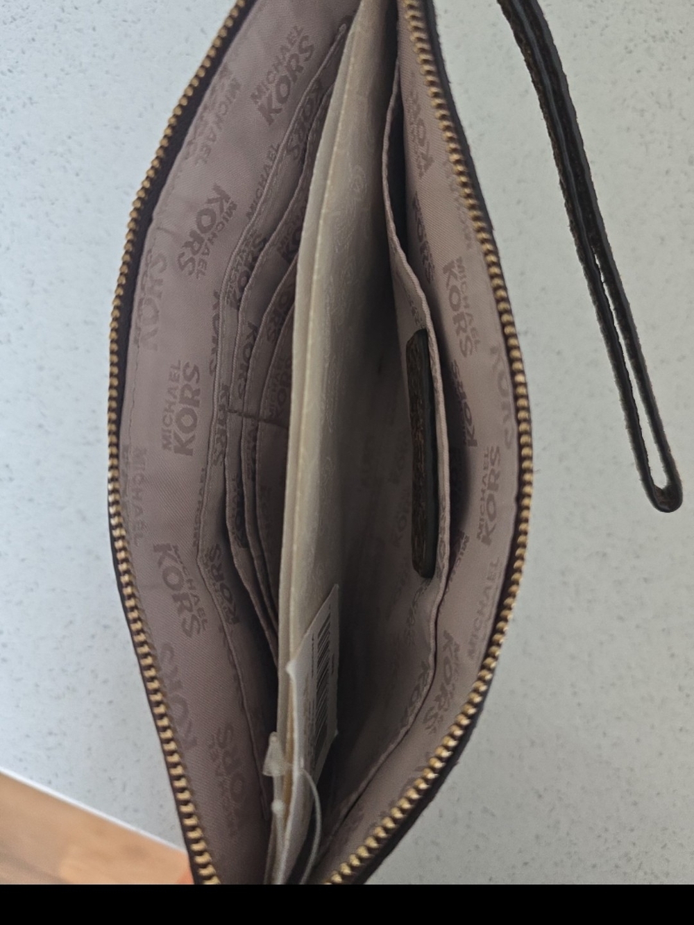 Michael Kors Brown Mocha Snake-Embossed Leather Wristlet - Picture 7 of 10
